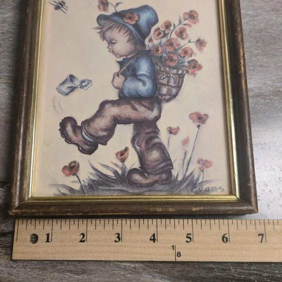 Vintage Bessie Pease Gutmann Print Boy w Flowers Evans Framed Nursery 7x9 - Picture 9 of 9